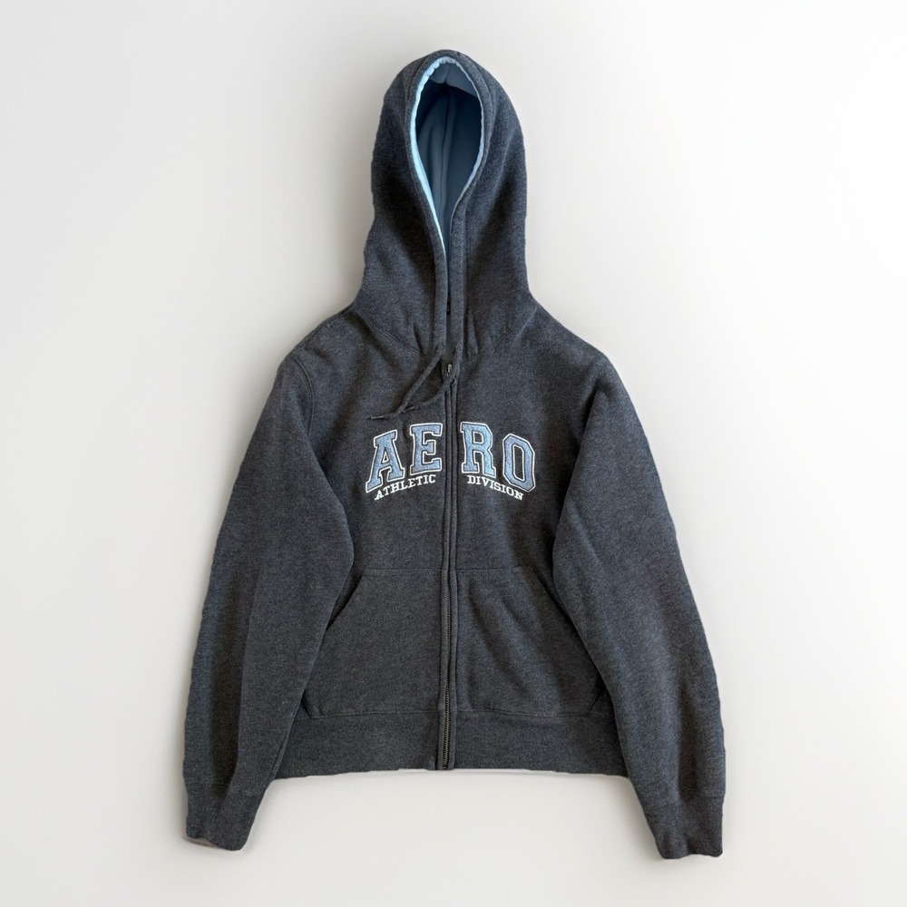 Aeropostale AERO Athletic Division Zip Up Hoodie Women M Gray Vintage Y2K Fleece
